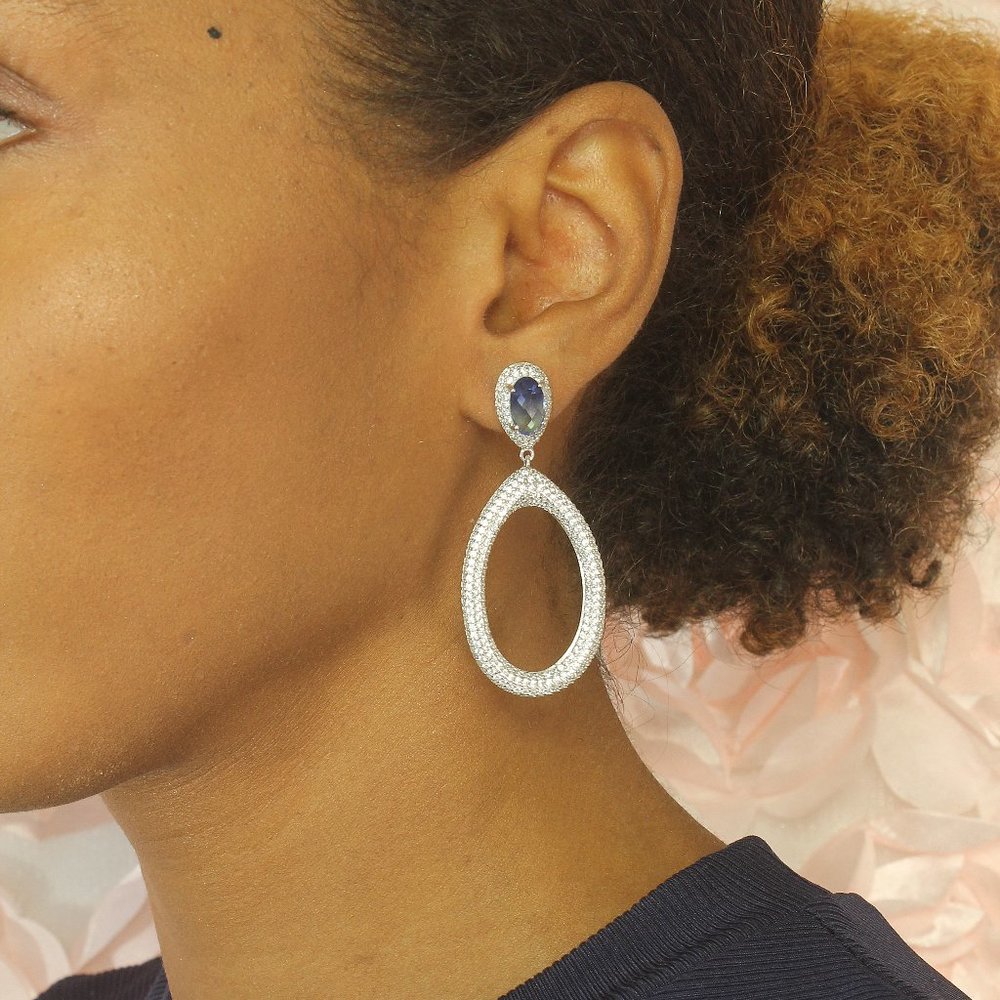 New Sterling Silver, Dazzling Blue CZ Drop Earrings